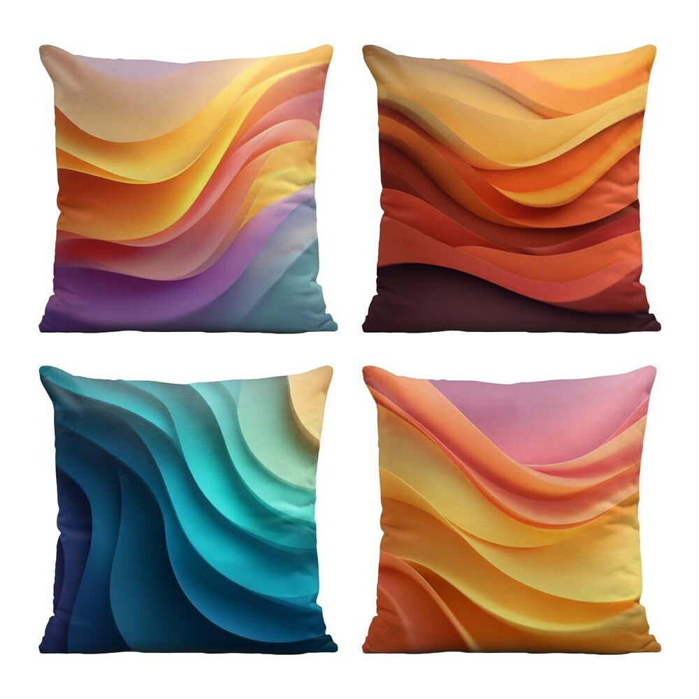 8359 Abstract Pillow Covers 18x18 Inch Set of 4, Gradient Rainbow Ombre